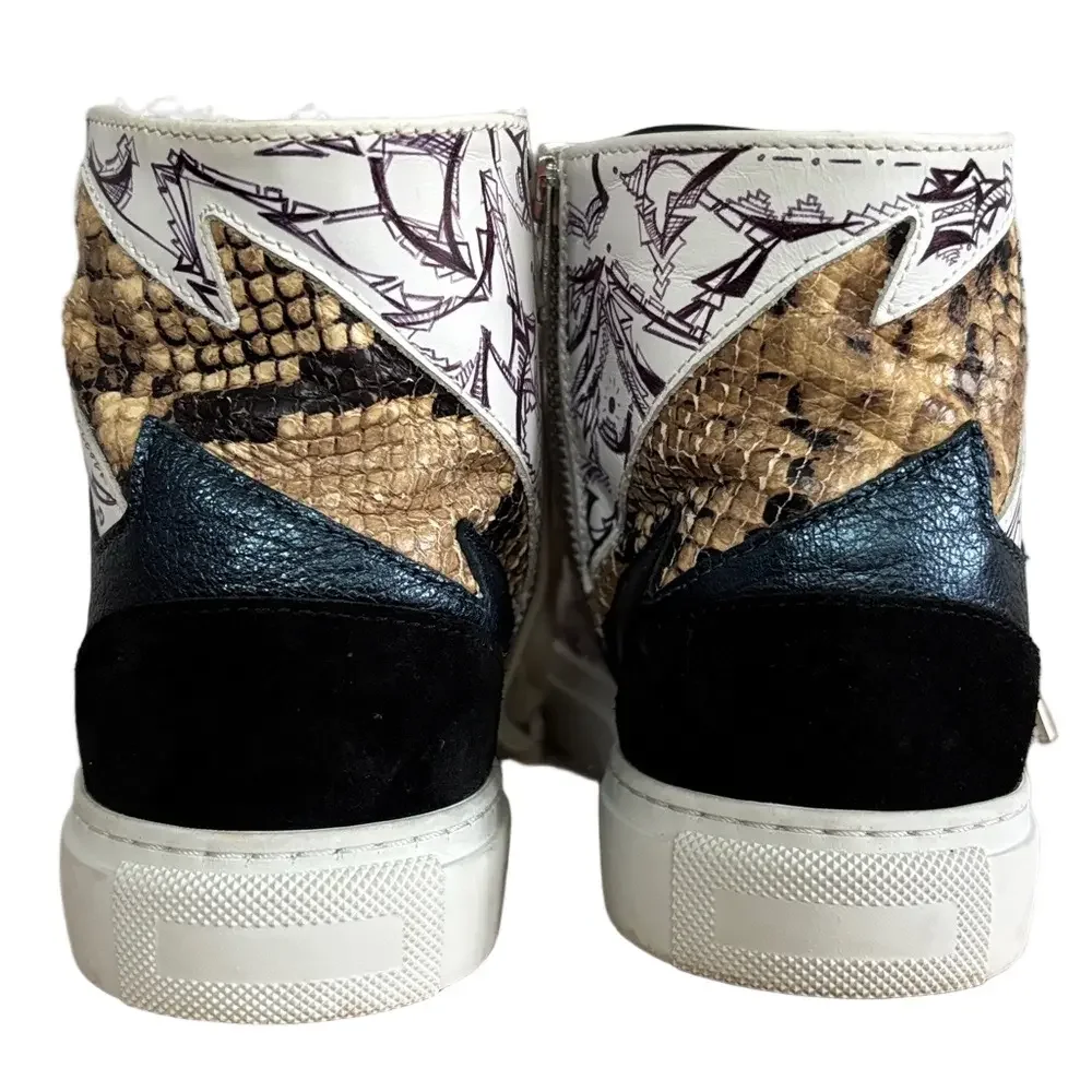 Zadig & Voltaire High Top Sneakers Leather & Snake Streetwear Y2K Grunge